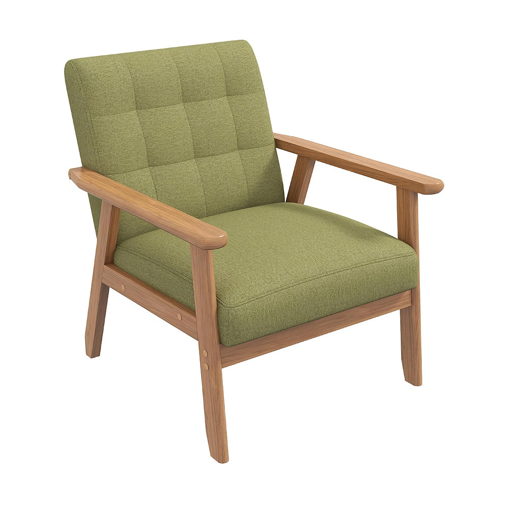 Set of 2 Mid-Century Accent Chairs with Side Table, Green Linen