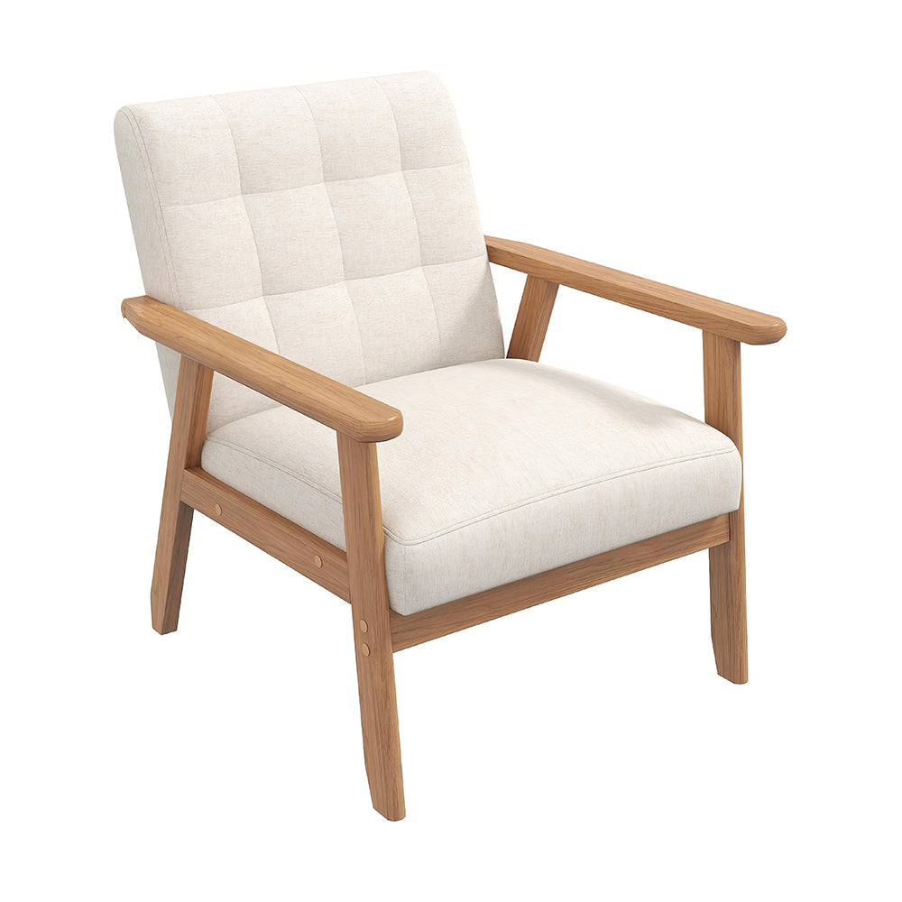 Set of 2 Mid-Century Accent Chairs with Side Table, Green Linen