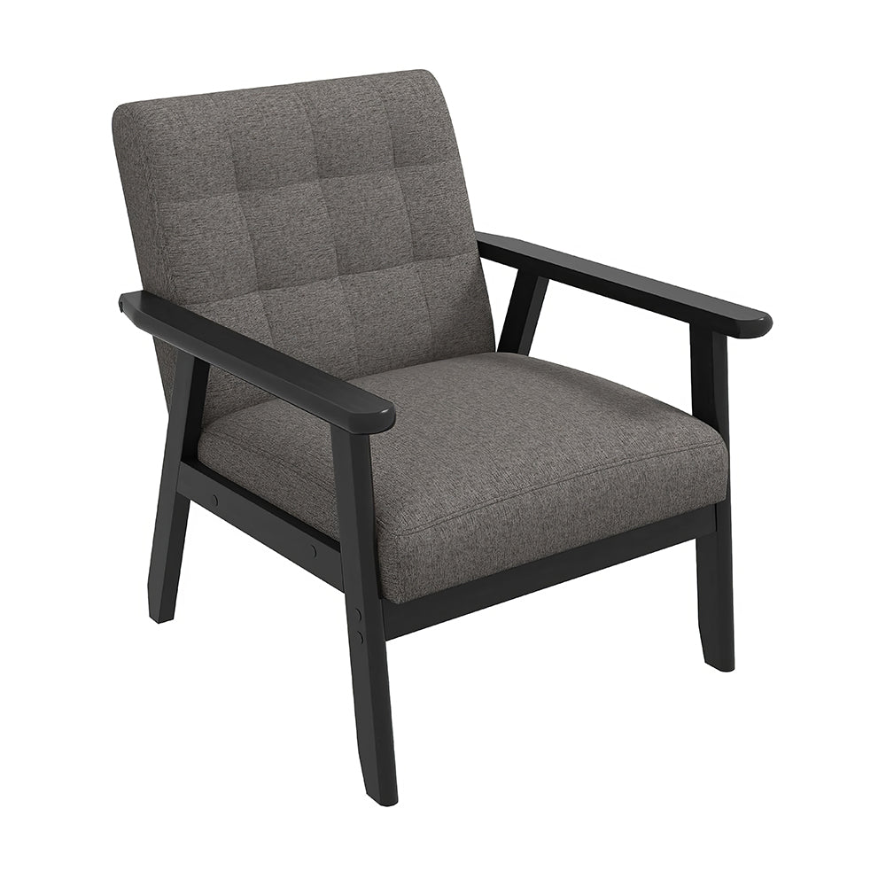 Set of 2 Mid-Century Accent Chairs with Side Table, Green Linen