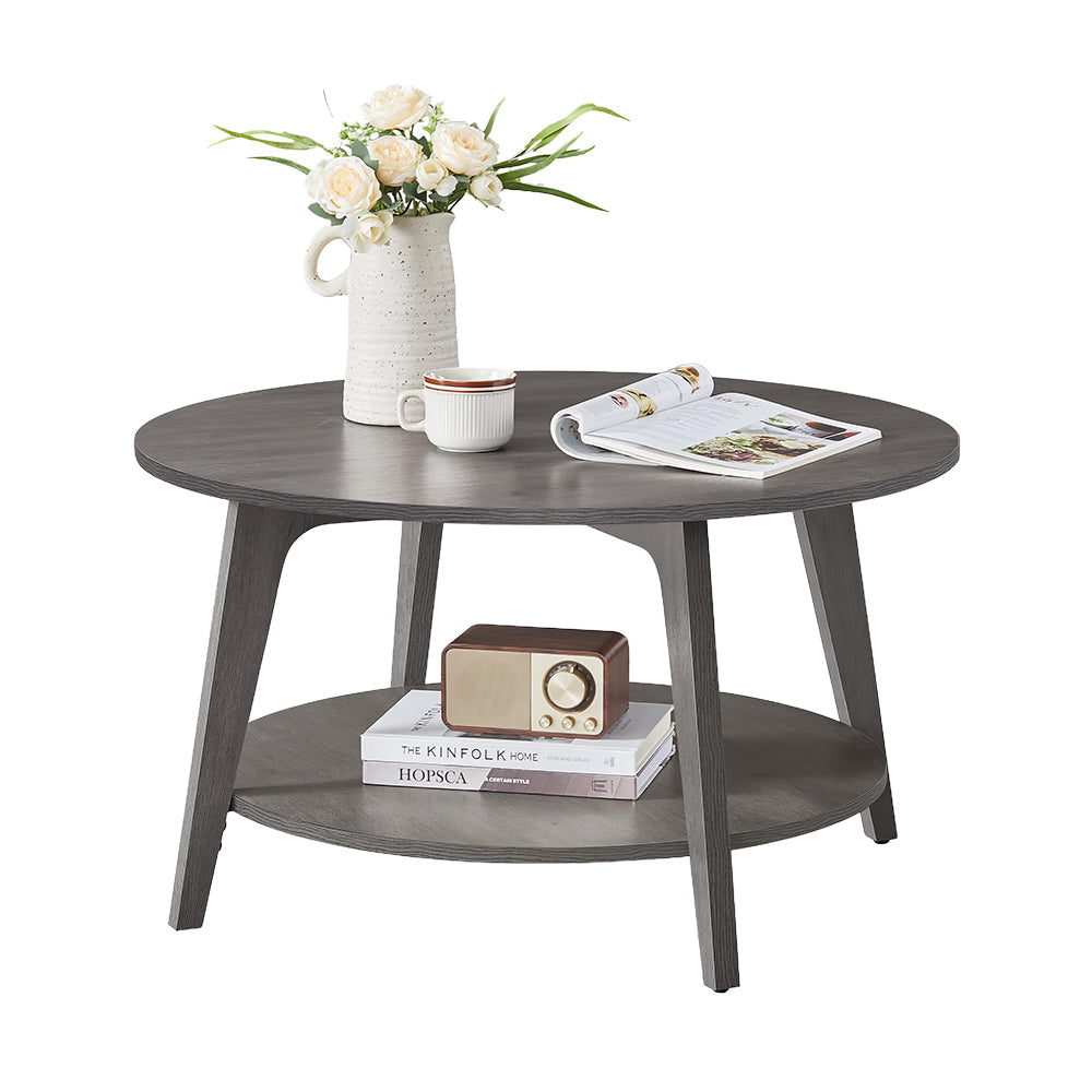 Round Coffee Table, 2-Tier Center Table with Storage, 31.5"
