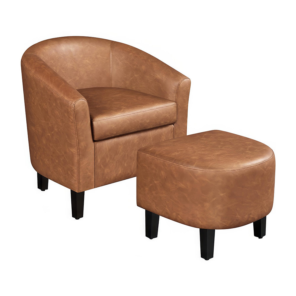 Modern Sherpa Accent Chair with Ottoman, Boucle Barrel Armchair Set