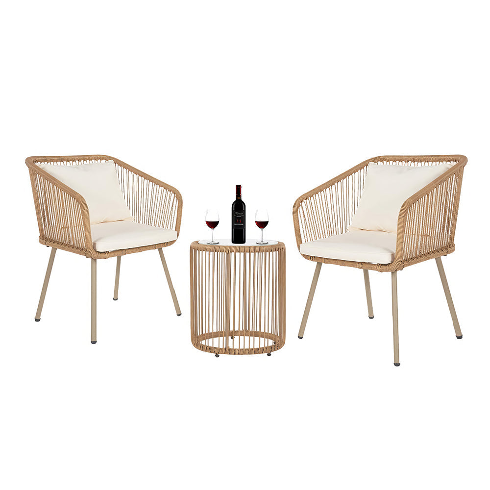 3-Piece Modern Outdoor Patio Bistro Set with Cushions & Coffee Table