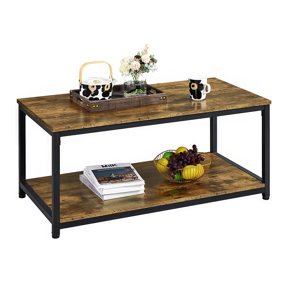 39.5" Industrial 2-Tier Coffee Table with Storage Shelf, Gray