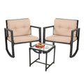3-Piece Outdoor Wicker Bistro Set with Rocking Chairs & Coffee Table