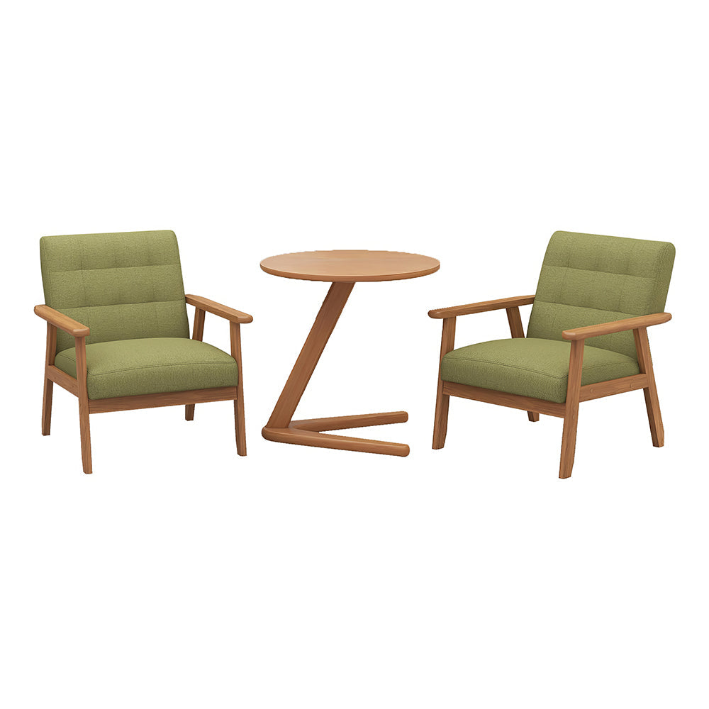 Set of 2 Mid-Century Accent Chairs with Side Table, Green Linen