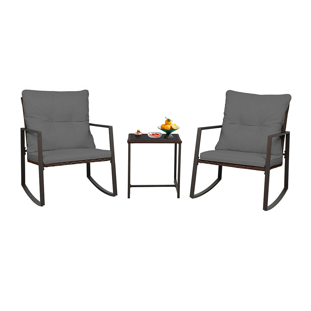 3-Piece Outdoor Patio Bistro Set with Rocking Chairs & Glass Table