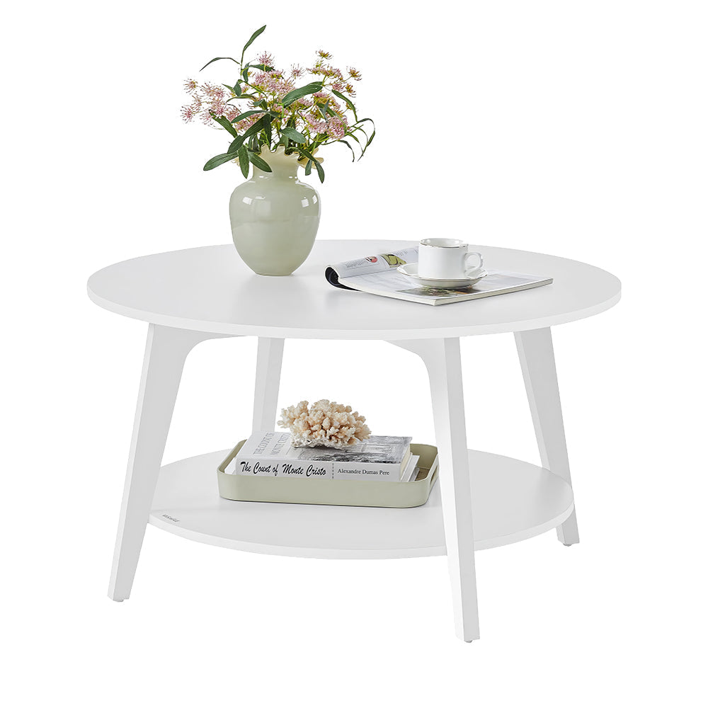 Round Coffee Table, 2-Tier Center Table with Storage, 31.5"