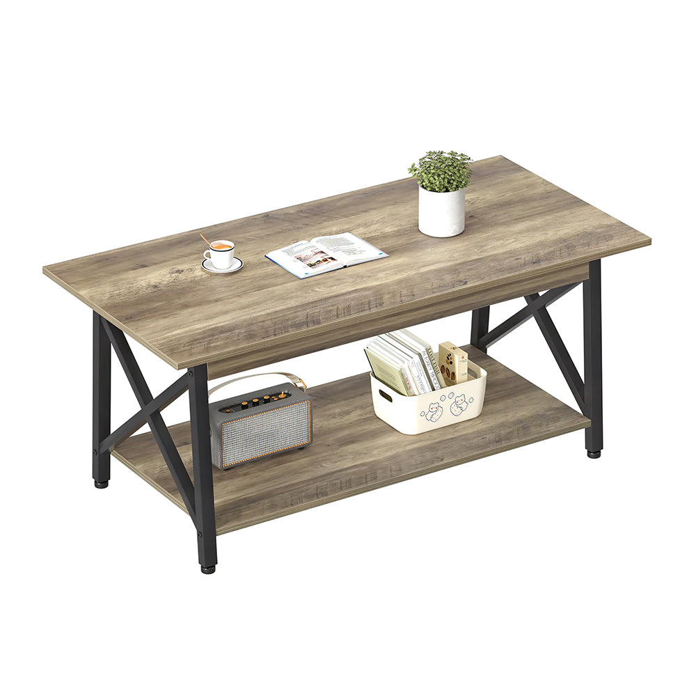 39" Farmhouse Coffee Table with Storage Shelf, 2-Tier Rectangular