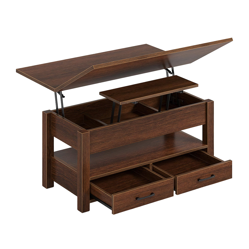 Convertible Lift Top Coffee Table with Storage Drawers & Compartments, 39"