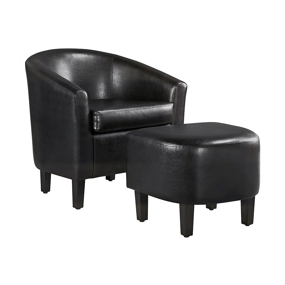 Modern Sherpa Accent Chair with Ottoman, Boucle Barrel Armchair Set