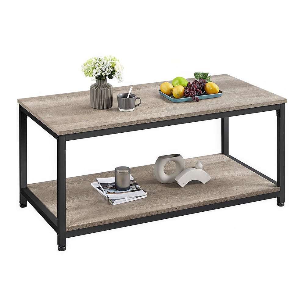 39.5" Industrial 2-Tier Coffee Table with Storage Shelf, Gray
