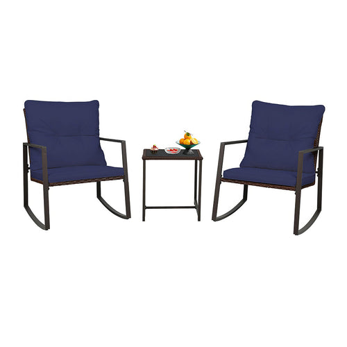 3-Piece Outdoor Patio Bistro Set with Rocking Chairs & Glass Table