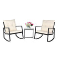 3-Piece Outdoor Rocking Bistro Set with Glass Table, Black Wicker
