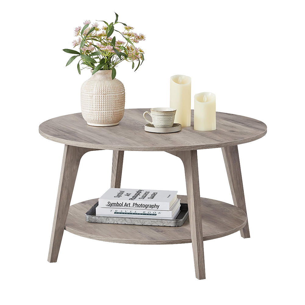 Round Coffee Table, 2-Tier Center Table with Storage, 31.5"
