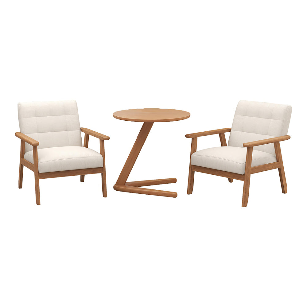 Set of 2 Mid-Century Accent Chairs with Side Table, Green Linen