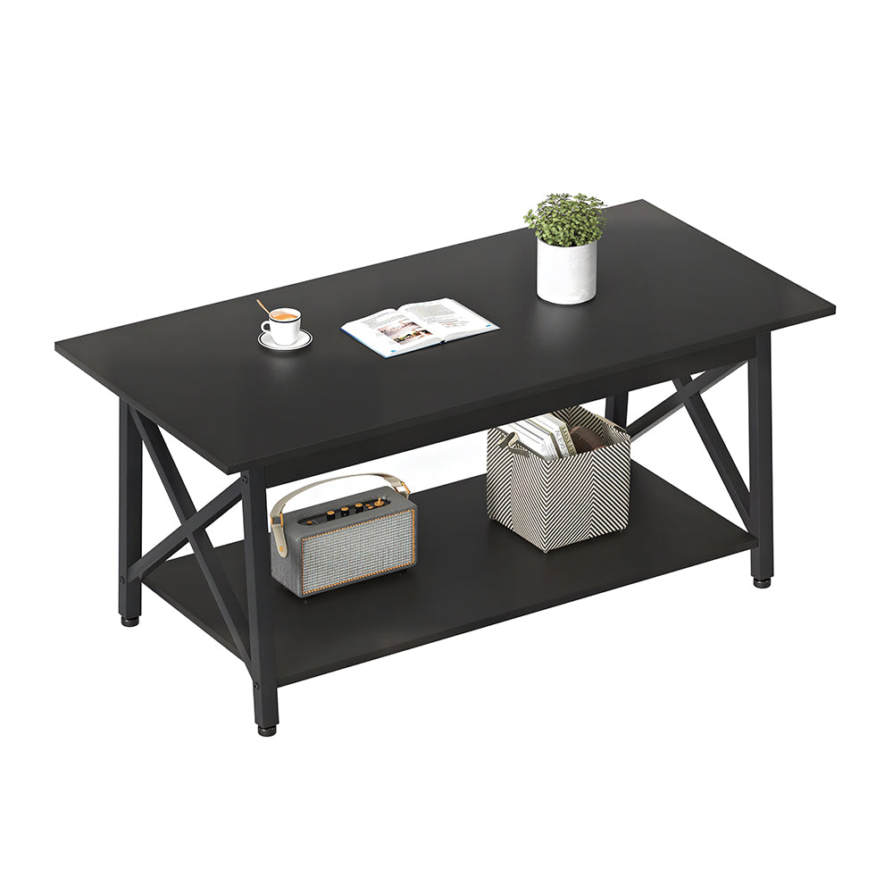 39" Farmhouse Coffee Table with Storage Shelf, 2-Tier Rectangular