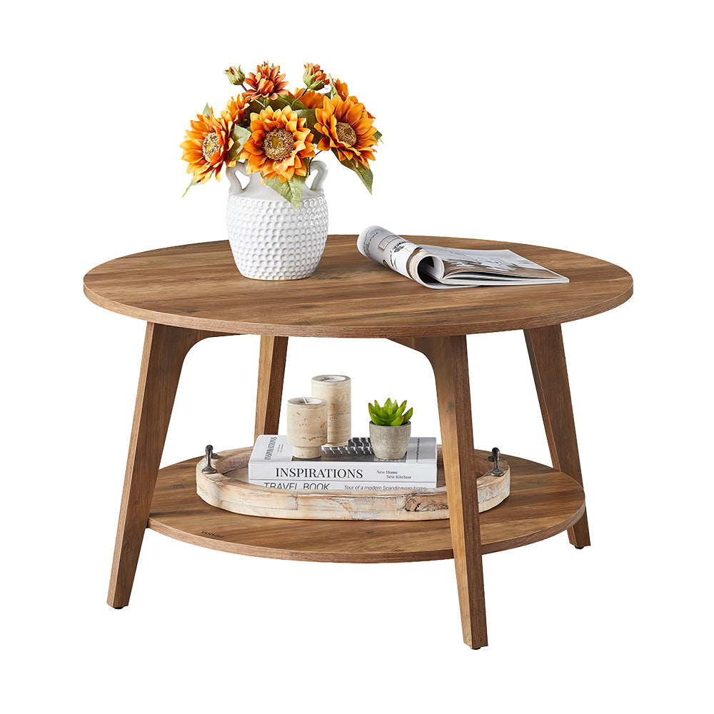 Round Coffee Table, 2-Tier Center Table with Storage, 31.5"
