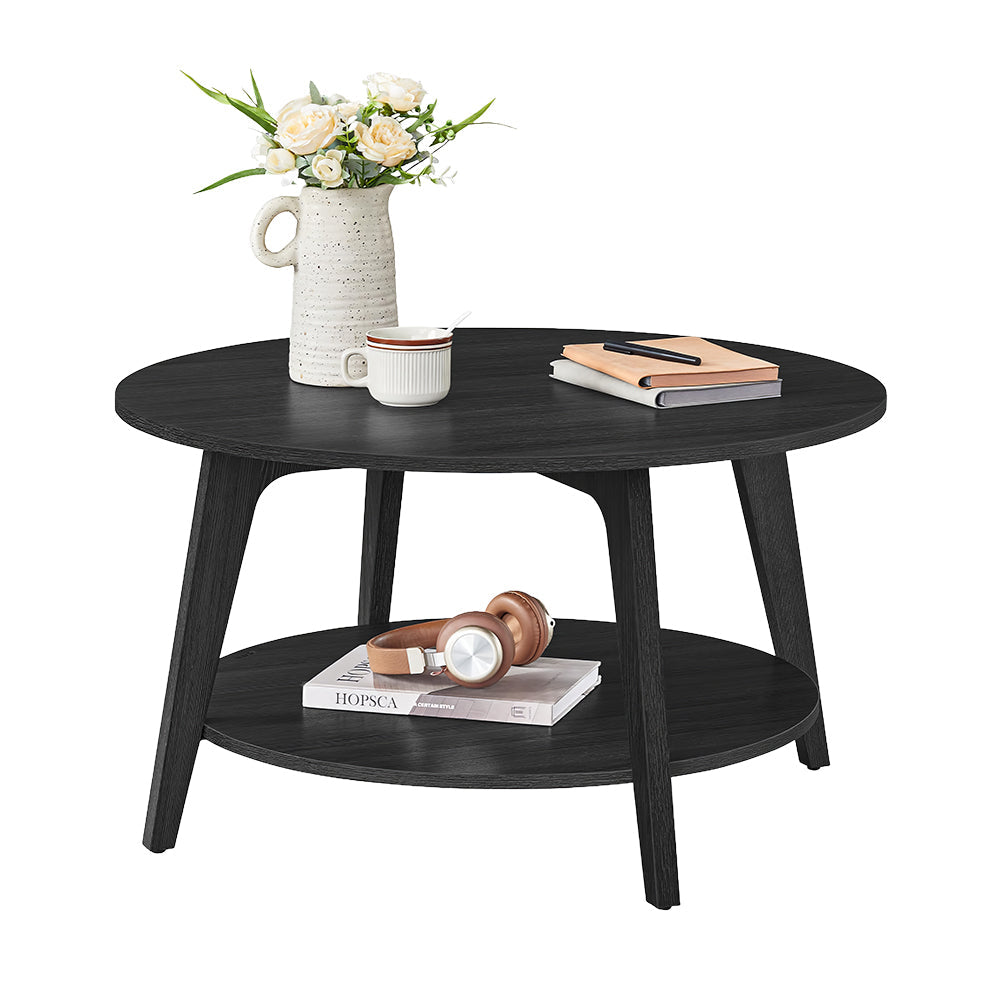 Round Coffee Table, 2-Tier Center Table with Storage, 31.5"