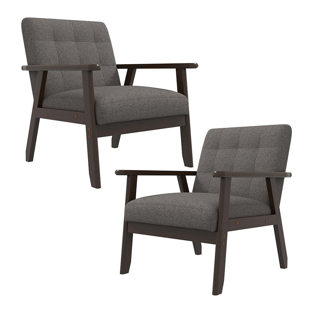 Set of 2 Mid-Century Accent Chairs with Side Table, Green Linen