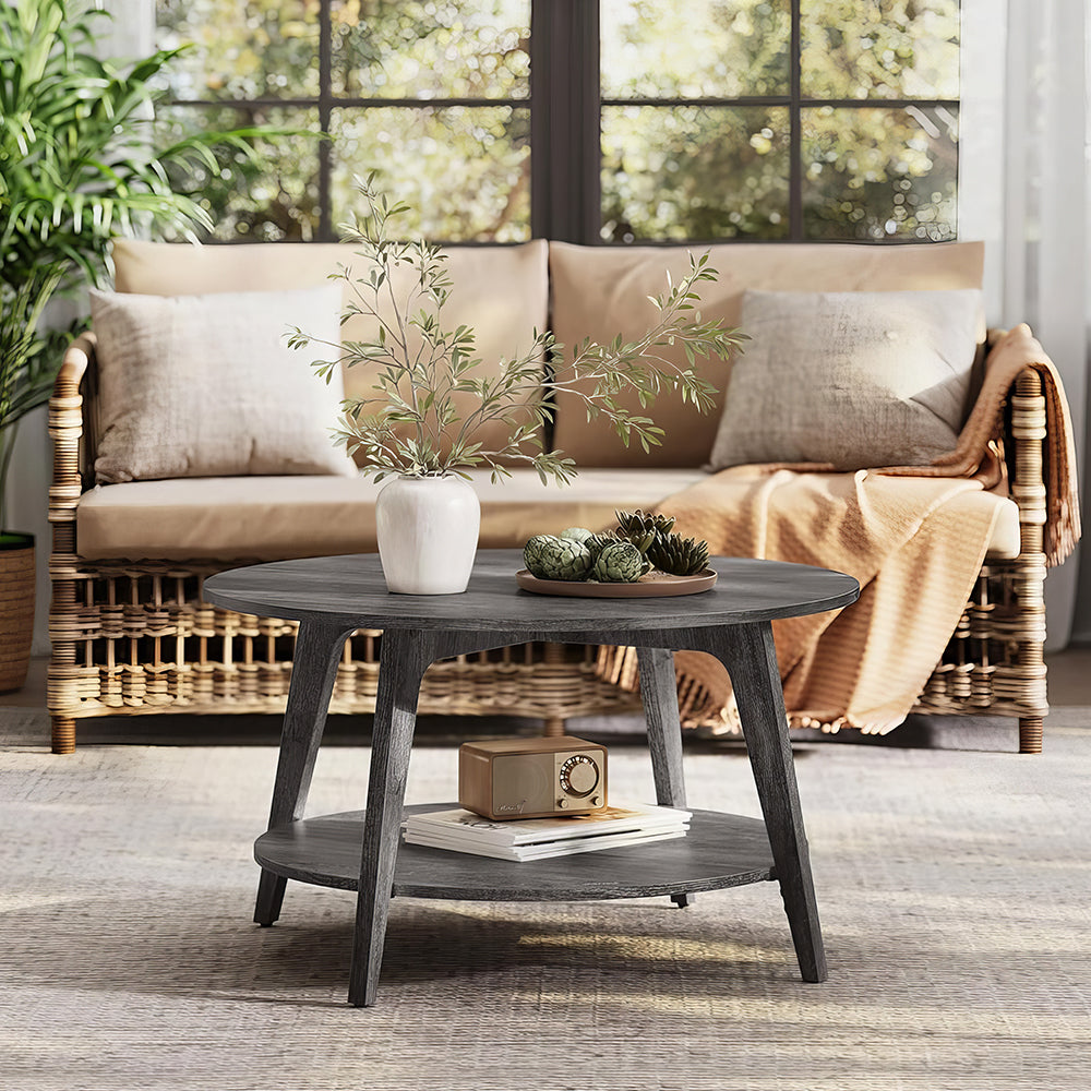 Round Coffee Table, 2-Tier Center Table with Storage, 31.5"