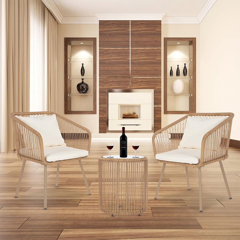 3-Piece Modern Outdoor Patio Bistro Set with Cushions & Coffee Table