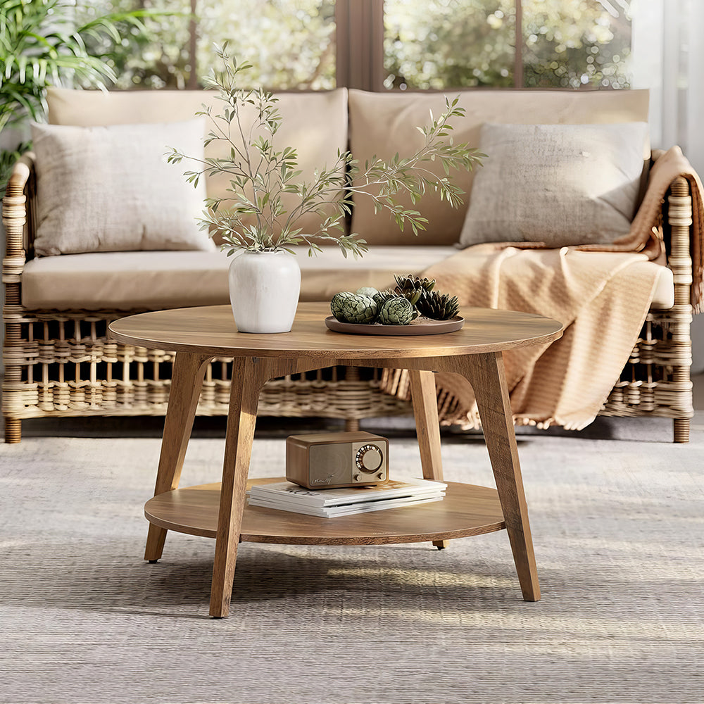 Round Coffee Table, 2-Tier Center Table with Storage, 31.5"