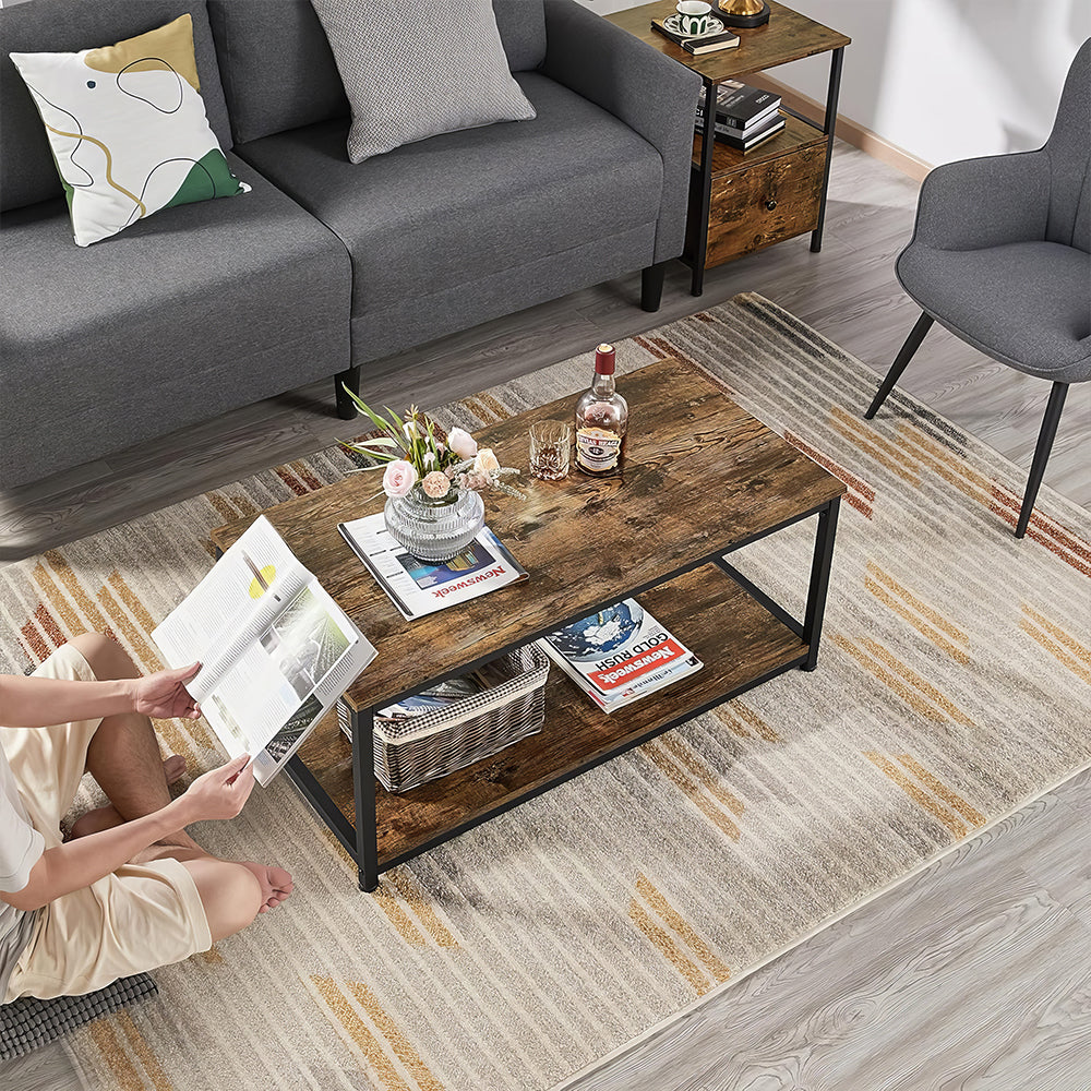 39.5" Industrial 2-Tier Coffee Table with Storage Shelf, Gray