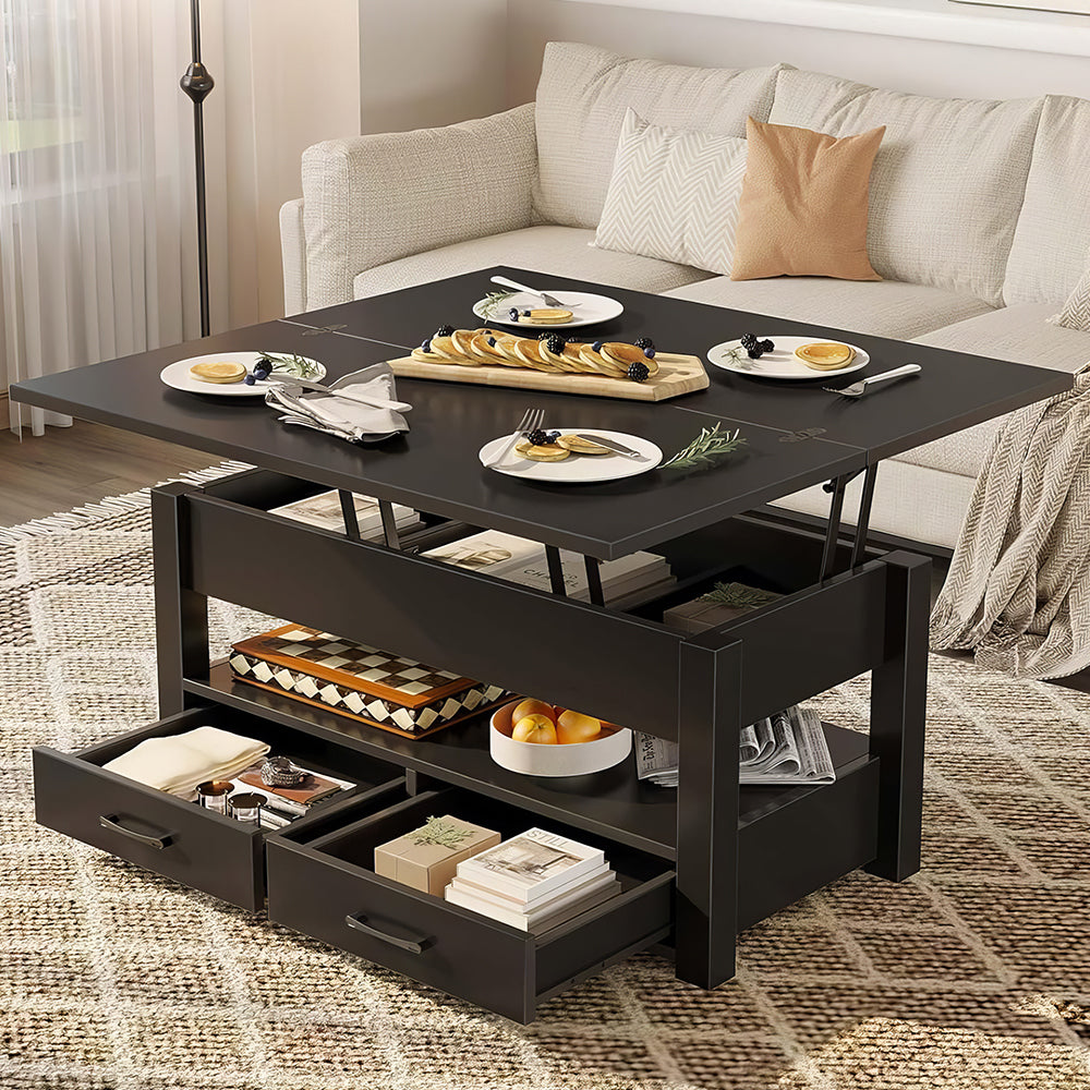 Convertible Lift Top Coffee Table with Storage Drawers & Compartments, 39"