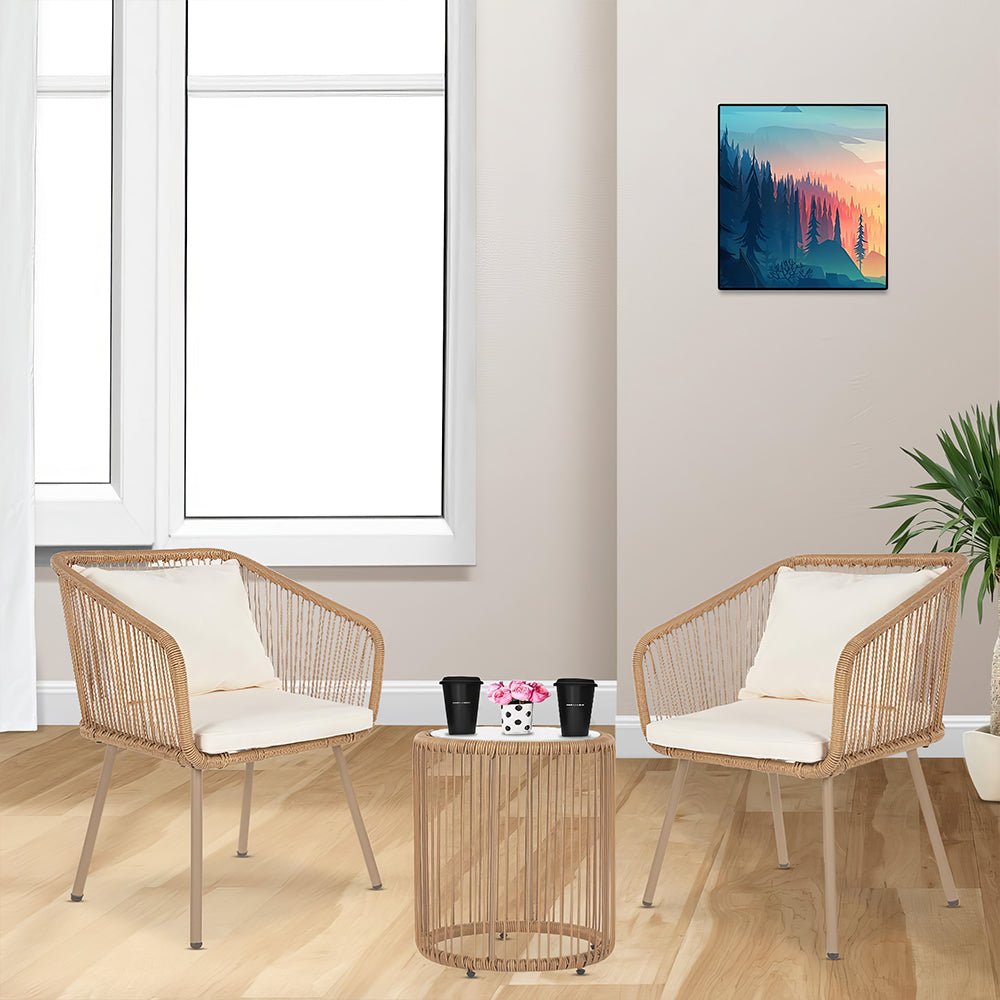 3-Piece Modern Outdoor Patio Bistro Set with Cushions & Coffee Table