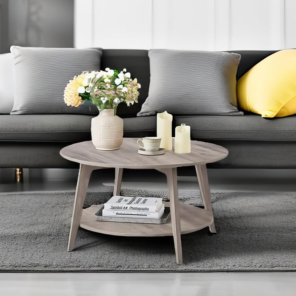 Round Coffee Table, 2-Tier Center Table with Storage, 31.5"