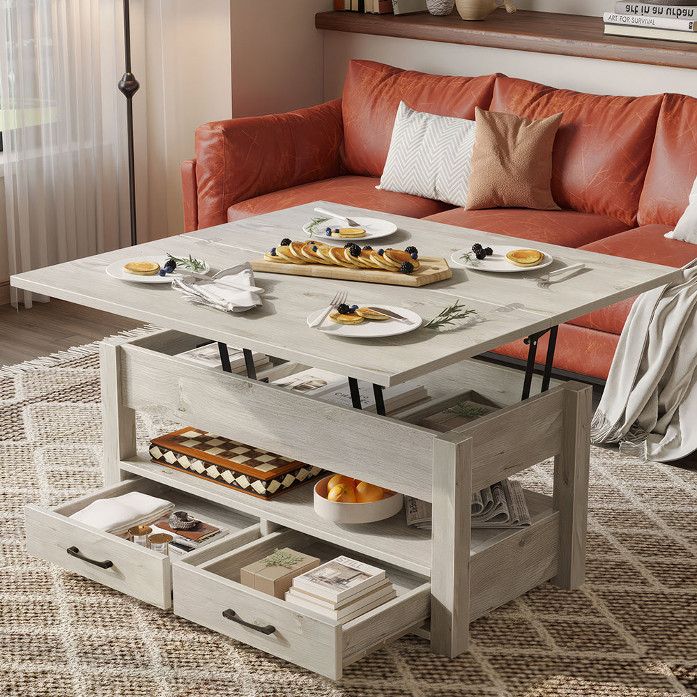 Convertible Lift Top Coffee Table with Storage Drawers & Compartments, 39"