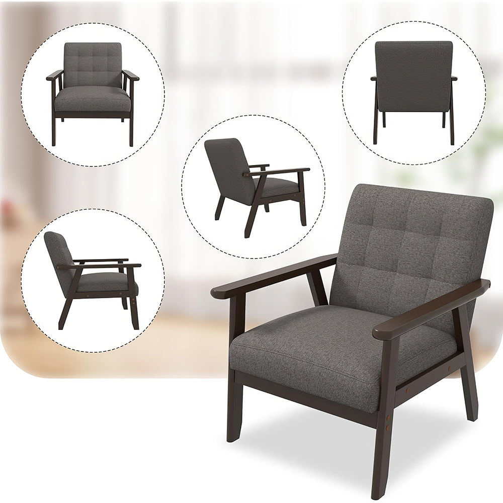 Set of 2 Mid-Century Accent Chairs with Side Table, Green Linen