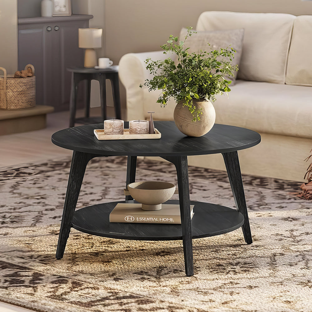 Round Coffee Table, 2-Tier Center Table with Storage, 31.5"
