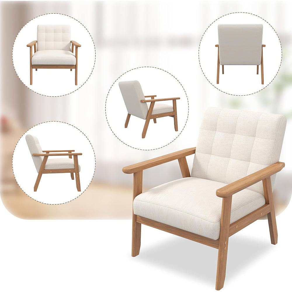 Set of 2 Mid-Century Accent Chairs with Side Table, Green Linen