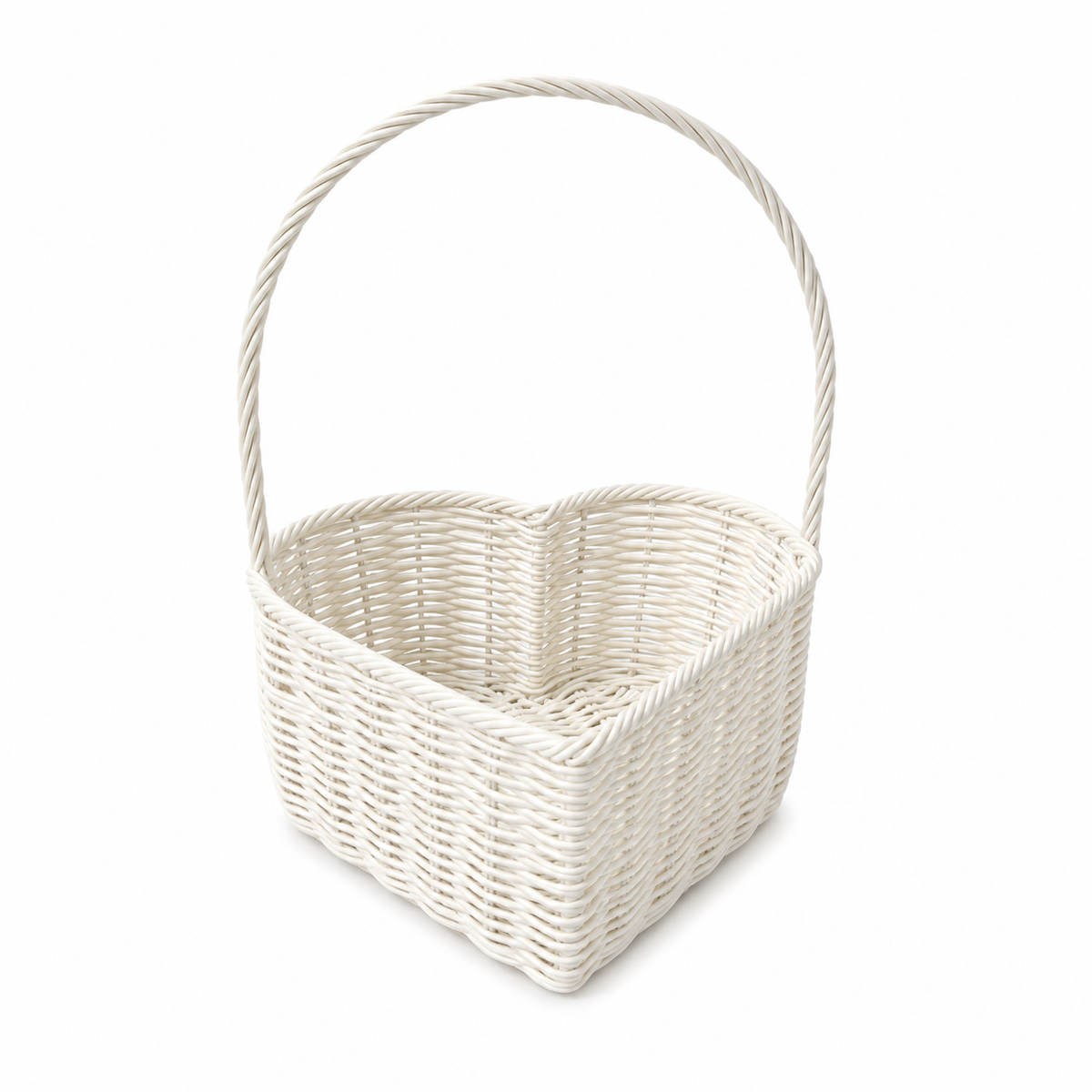 White Woven Flower Basket with Handle, 10.2 x 8.7 in