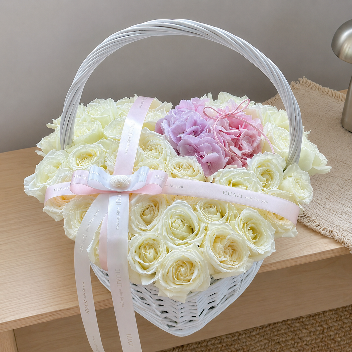 White Woven Flower Basket with Handle, 10.2 x 8.7 in