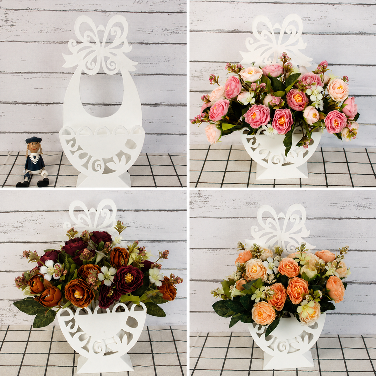 White Artificial Floral Wall Basket with Butterfly, 11 in