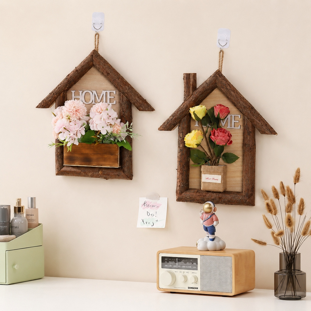 Rustic Wooden House Wall Planter, Brown, 13.8 in