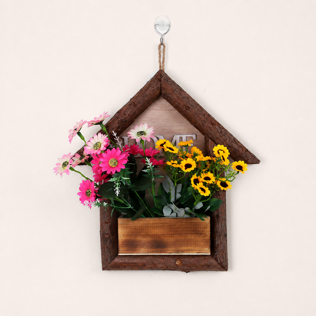 Rustic Wooden House Wall Planter, Brown, 13.8 in