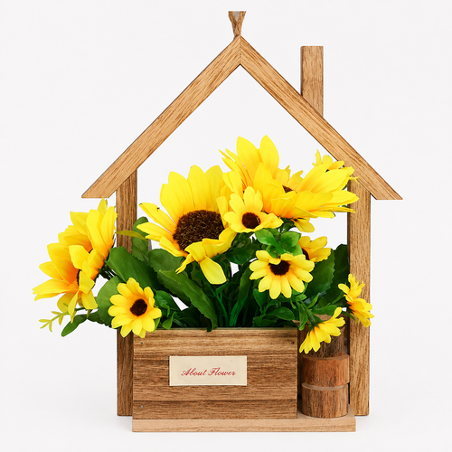 Natural Wood Wall-Mounted Floral Holder, 8.7 x 10.6 in