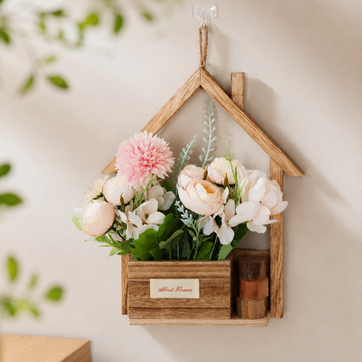 Natural Wood Wall-Mounted Floral Holder, 8.7 x 10.6 in