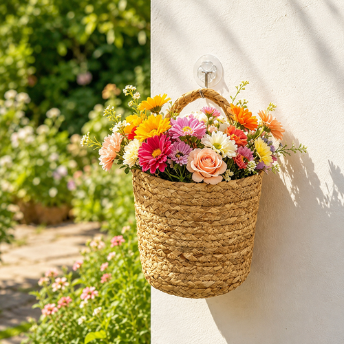 Natural Rattan Hanging Flower Basket, 9.8 x 6.7 in