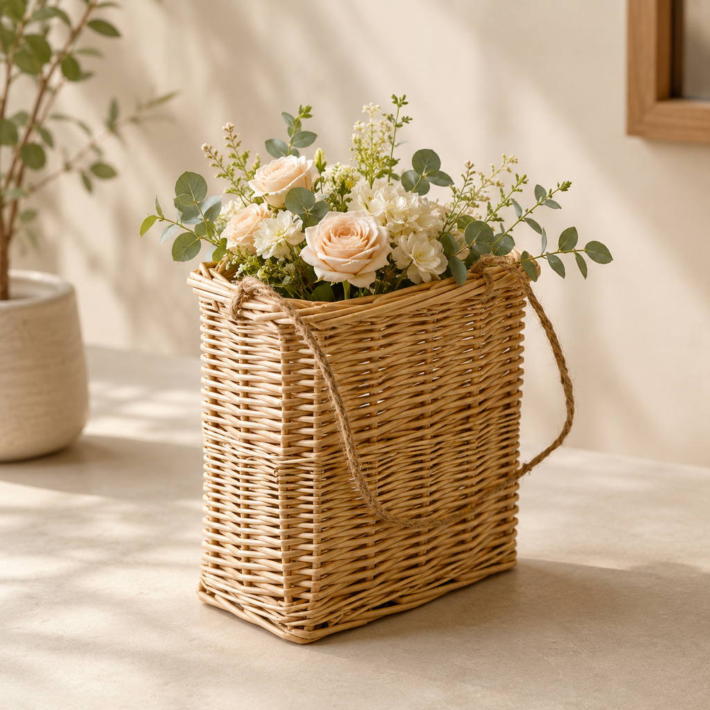Natural Willow Hanging Wall Basket, 7.1 x 7.1 in