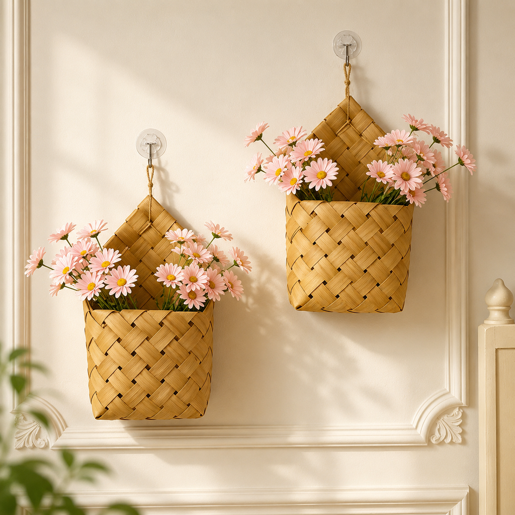 Woven Wood Wall Flower Basket, Natural, 10.2 in