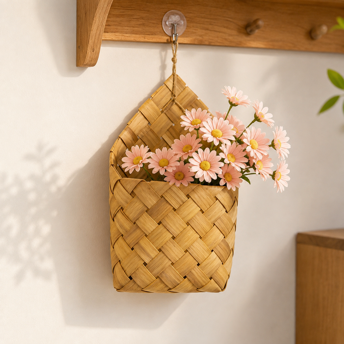 Woven Wood Wall Flower Basket, Natural, 10.2 in