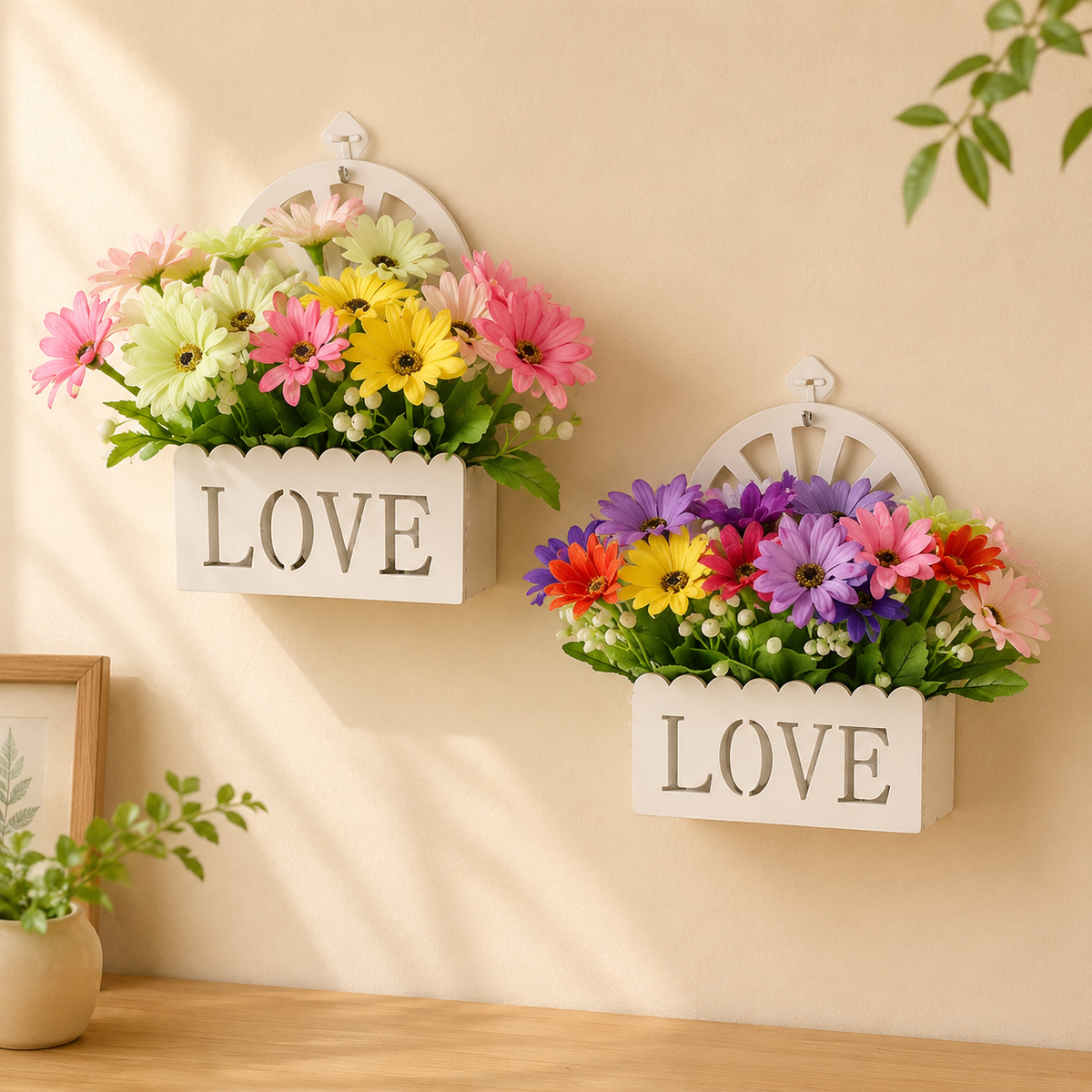 White Decorative Wall Flower Holder, 7.5 x 10.4 in